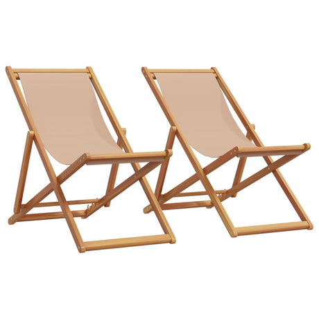 Vidaxl opklapbare stoelen, 2 stuks, taupekleurige stof en massief hout.