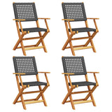 Vidaxl opklapbare stoelen, 4 stuks, zwart, van polyrotan en massief hout.