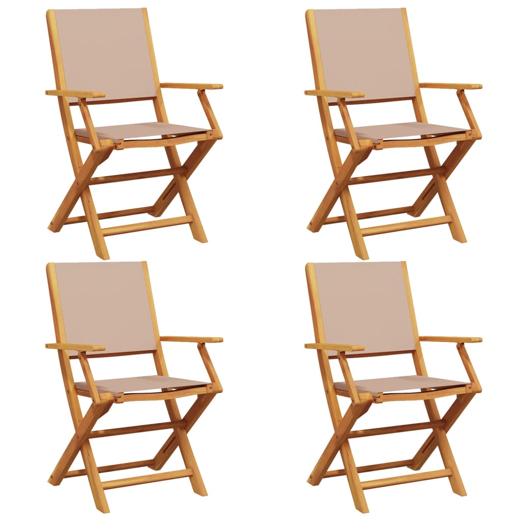 Vidaxl klapstoelen set van 4, taupekleurige stof en massief hout.