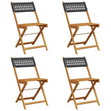 Vidaxl opklapbare stoelen, 4 stuks, zwart, van polyrotan en massief hout.