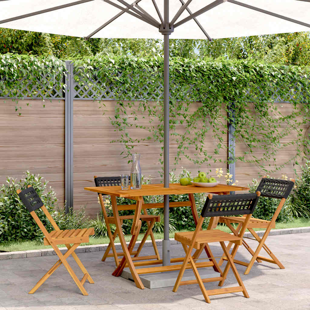 Vidaxl opklapbare stoelen, 4 stuks, zwart, van polyrotan en massief hout.