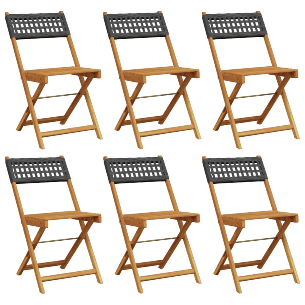 Vidaxl opklapbare stoelen, 6 stuks, zwart, van polyrotan en massief hout.