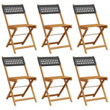 Vidaxl opklapbare stoelen, 6 stuks, zwart, van polyrotan en massief hout.