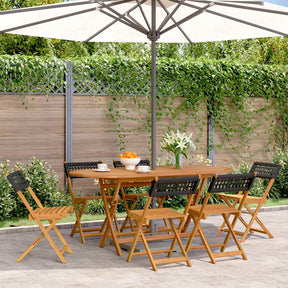Vidaxl opklapbare stoelen, 6 stuks, zwart, van polyrotan en massief hout.