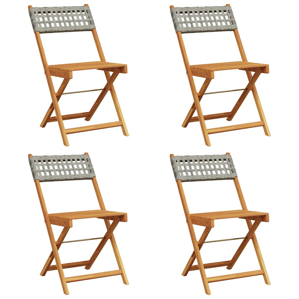 Vidaxl opklapbare stoelen, 4 stuks, grijs, van polyrotan en massief hout.