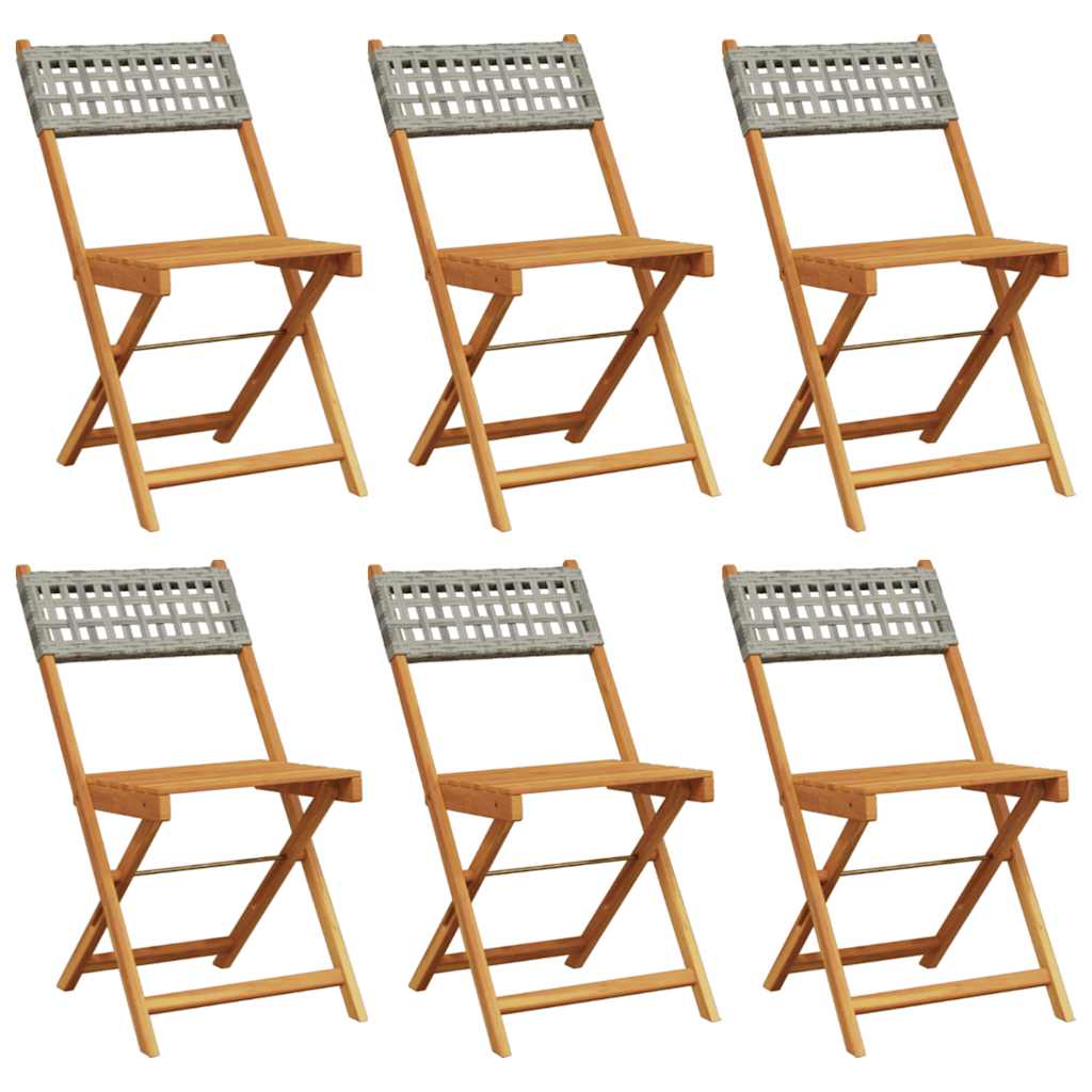 Vidaxl opklapbare stoelen, 6 stuks, grijs, van polyrotan en massief hout.
