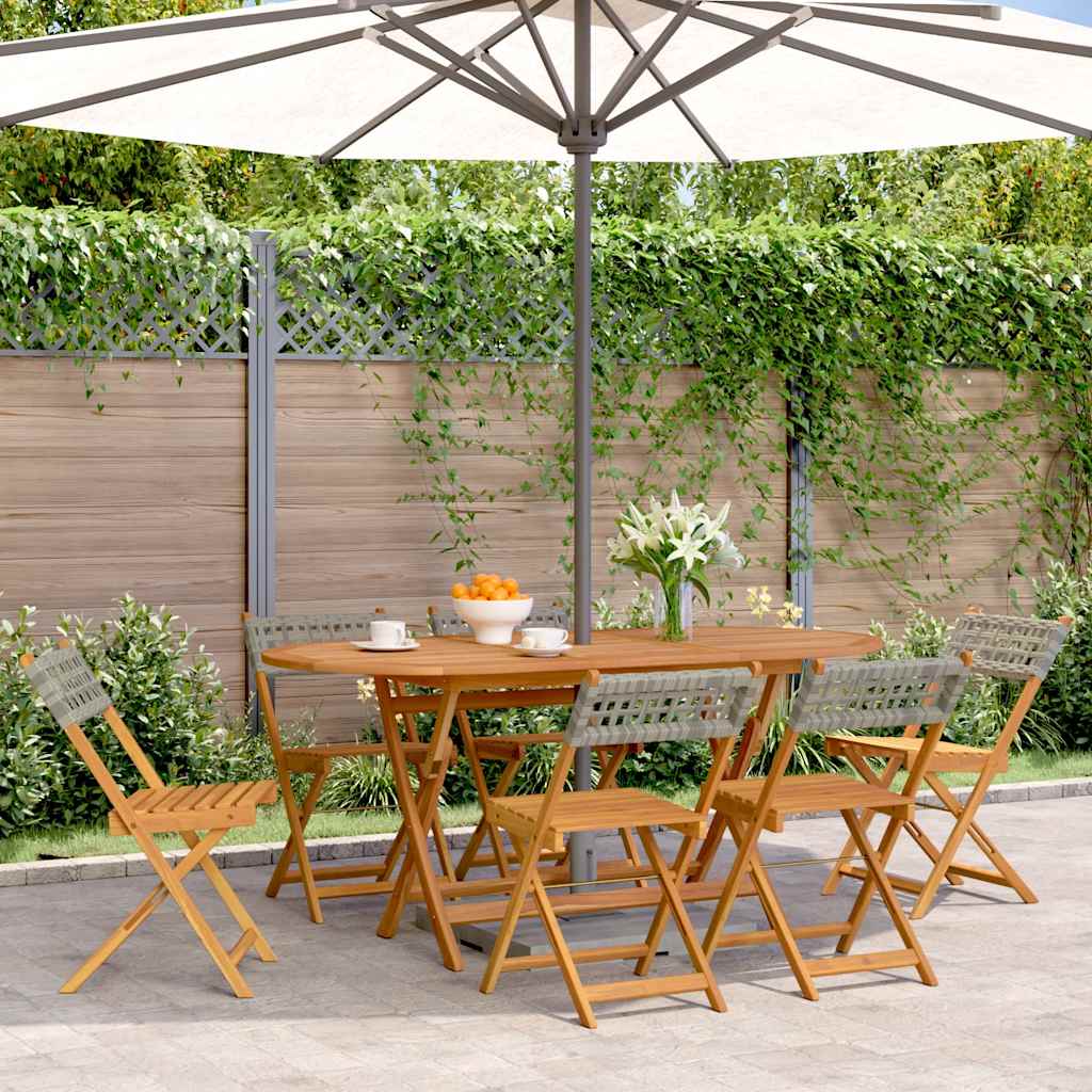 Vidaxl opklapbare stoelen, 6 stuks, grijs, van polyrotan en massief hout.
