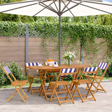 Vidaxl klapstoelen, 6 stuks, blauw-witte stof en massief hout.