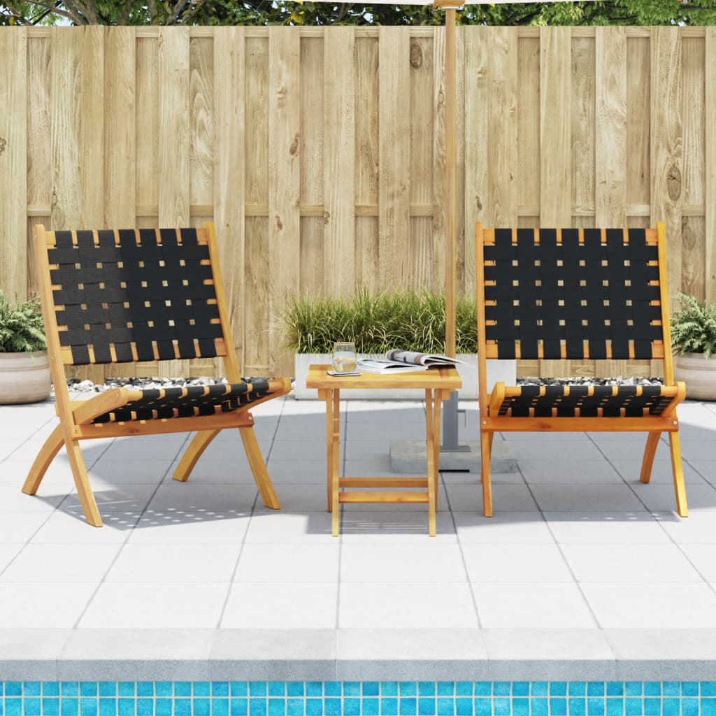 Vidaxl set van 2 klapstoelen met tafel, zwart, massief hout