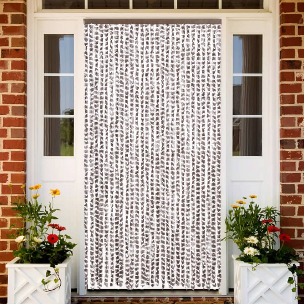 Vidaxx Fliegenvorhang 118x220 cm Chenille Taupe und Weiß