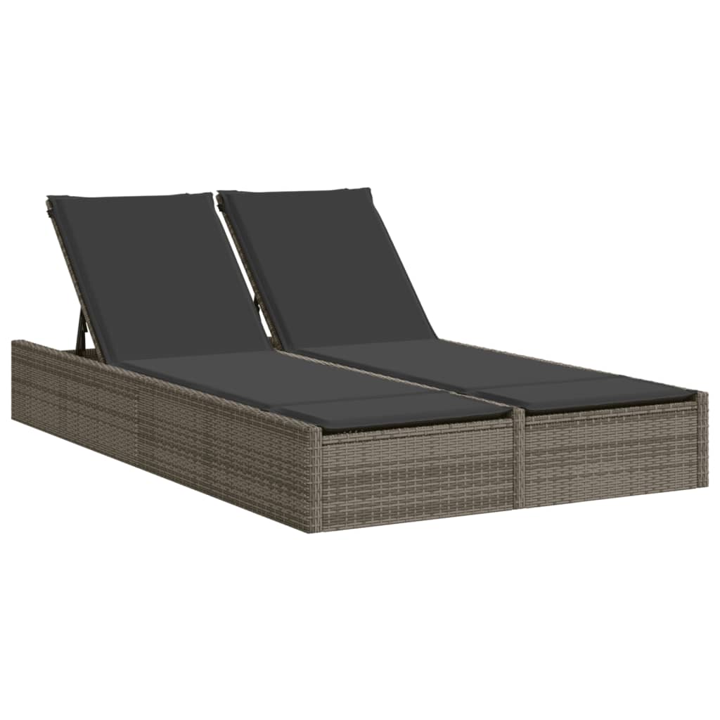 Vidaxl ligbed 2-persoons met kussens poly rattan grijs