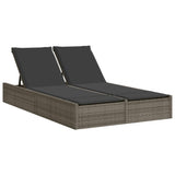 Vidaxl ligbed 2-persoons met kussens poly rattan grijs