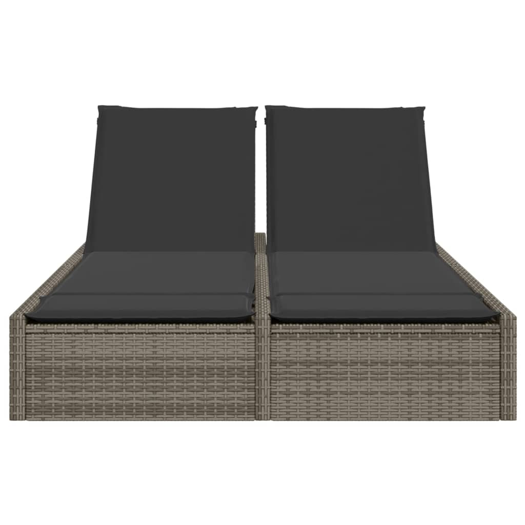 Vidaxl ligbed 2-persoons met kussens poly rattan grijs