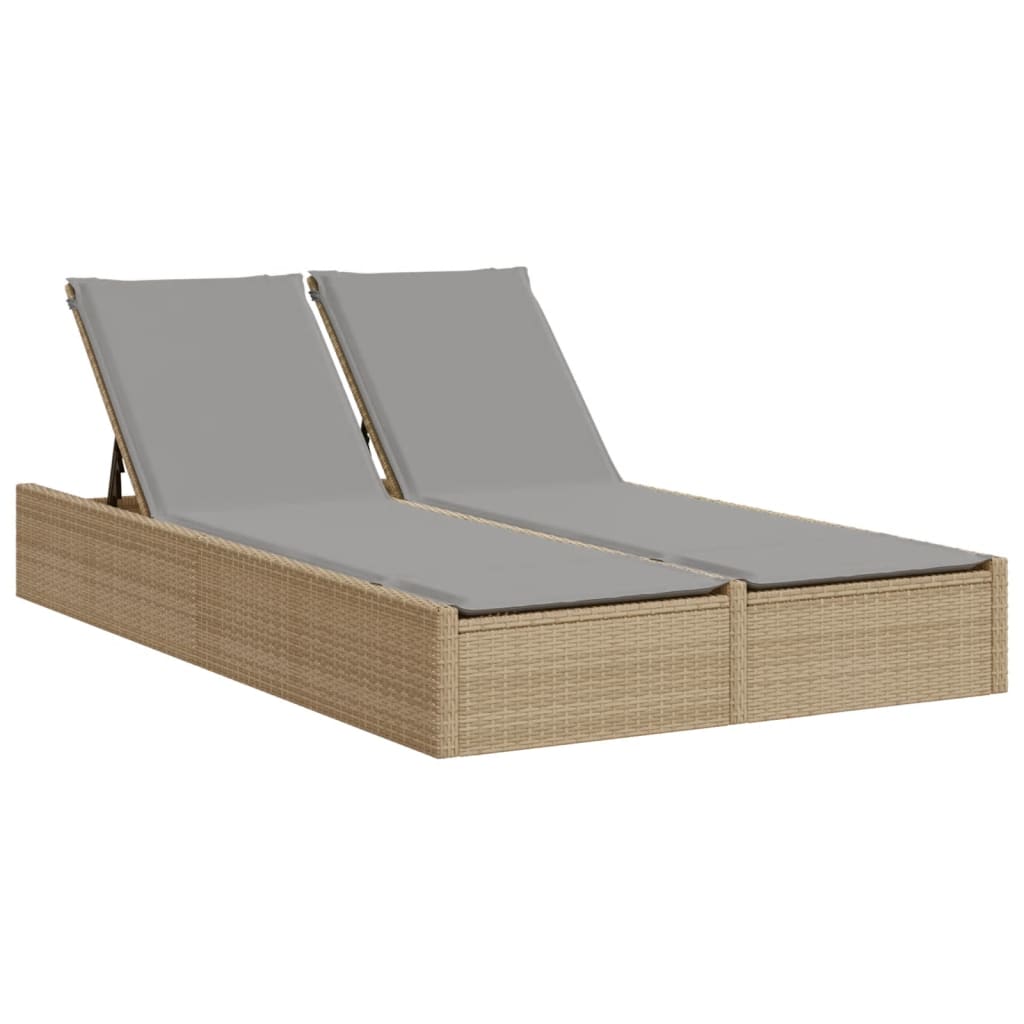 Vidaxl ligbed 2-persoons met kussens poly rattan beige