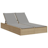 Vidaxl ligbed 2-persoons met kussens poly rattan beige