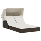 Vidaxl ligbed 2-persoons met luifel en kussens poly rattan bruin