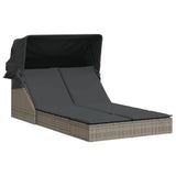 Vidaxl ligbed 2-persoons met luifel en kussens poly rattan grijs