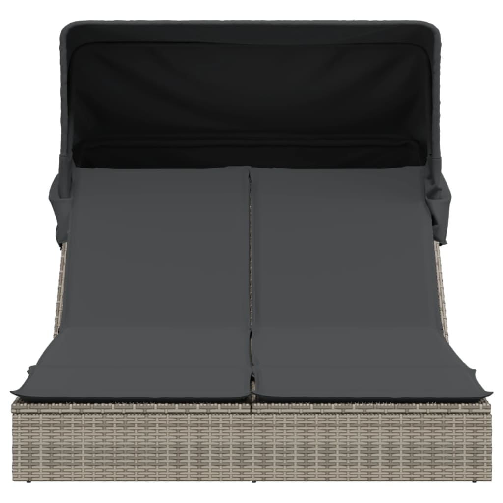 Vidaxl ligbed 2-persoons met luifel en kussens poly rattan grijs