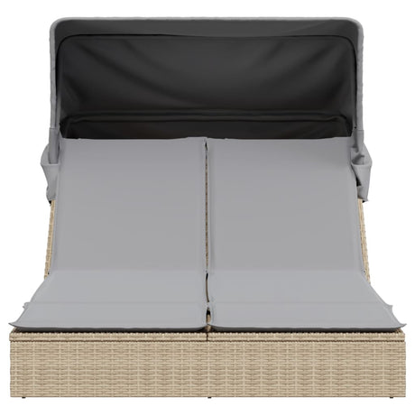 Vidaxl ligbed 2-persoons met luifel en kussens poly rattan beige