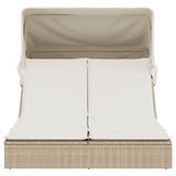 Vidaxl ligbed 2-persoons met luifel en kussens poly rattan beige