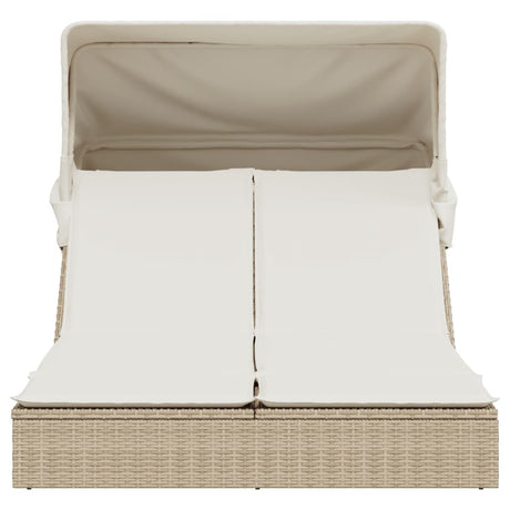 Vidaxl ligbed 2-persoons met luifel en kussens poly rattan beige