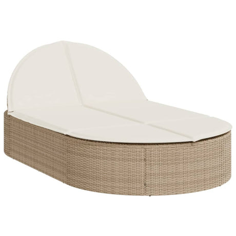 Vidaxl ligbed 2-persoons met kussens poly rattan beige