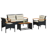 Vidaxl 4-delige loungeset met kussens poly rattan zwart