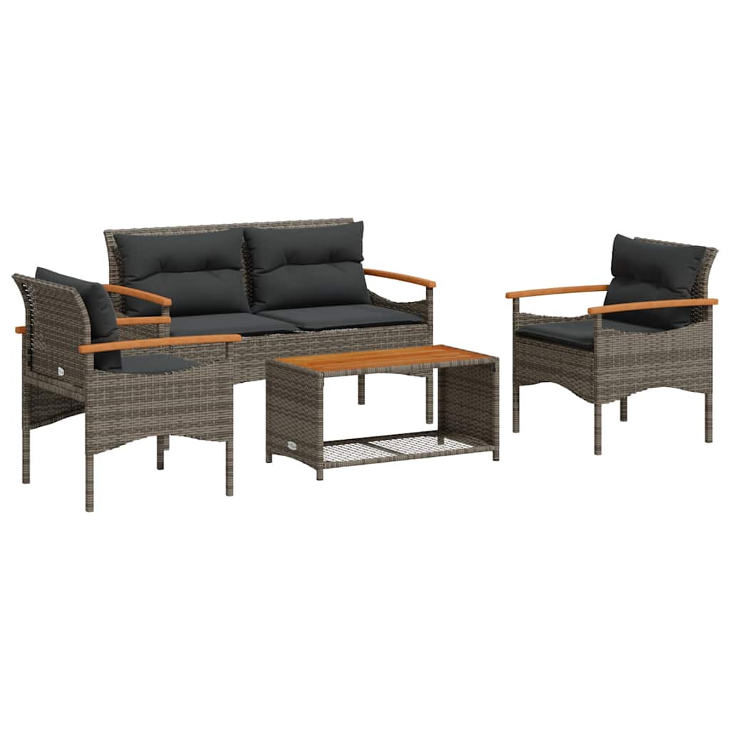 Vidaxl 4-delige loungeset met kussens poly rattan grijs