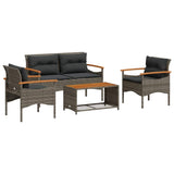 Vidaxl 4-delige loungeset met kussens poly rattan grijs
