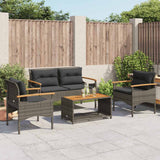 Vidaxl 4-delige loungeset met kussens poly rattan grijs