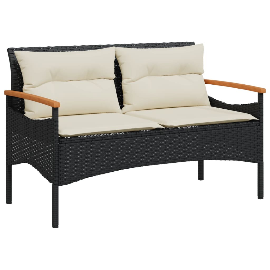 Vidaxl tuinbank met kussens 116x62,5x74 cm poly rattan zwart