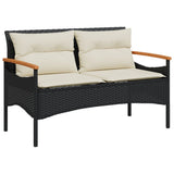 Vidaxl tuinbank met kussens 116x62,5x74 cm poly rattan zwart