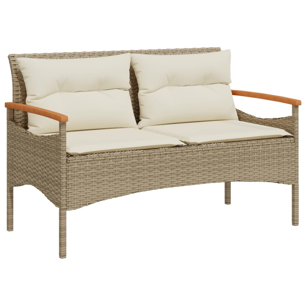 Vidaxl tuinbank met kussens 116x62,5x74 cm poly rattan beige