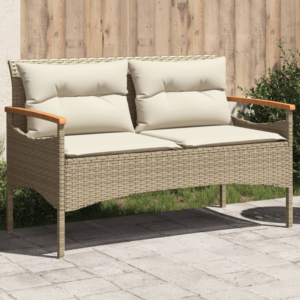 Vidaxl tuinbank met kussens 116x62,5x74 cm poly rattan beige