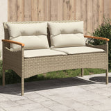 Vidaxl tuinbank met kussens 116x62,5x74 cm poly rattan beige