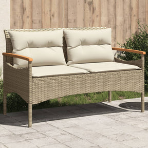 Vidaxl tuinbank met kussens 116x62,5x74 cm poly rattan beige