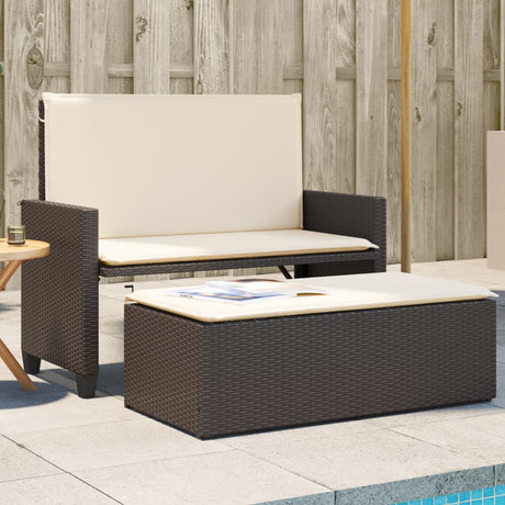 Vidaxl tuinbank met kussens en voetenbank poly rattan bruin
