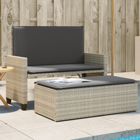 Vidaxl tuinbank met kussens en voetenbank poly rattan lichtgrijs