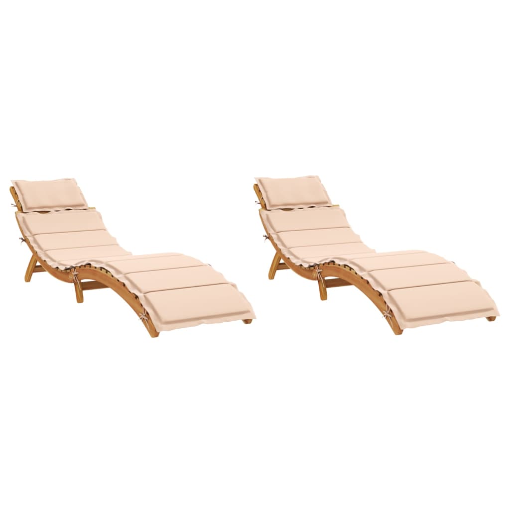 Vidaxl ligstoelen 2 st met kussens massief acaciahout beige