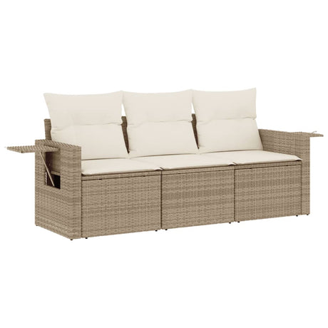 Vidaxl 3-delige loungeset met kussens poly rattan beige