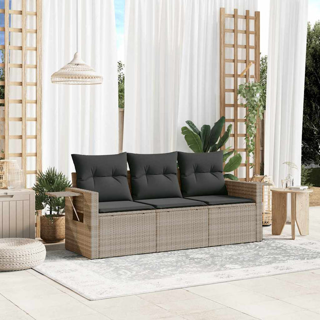 Vidaxl 3-delige loungeset met kussens poly rattan lichtgrijs