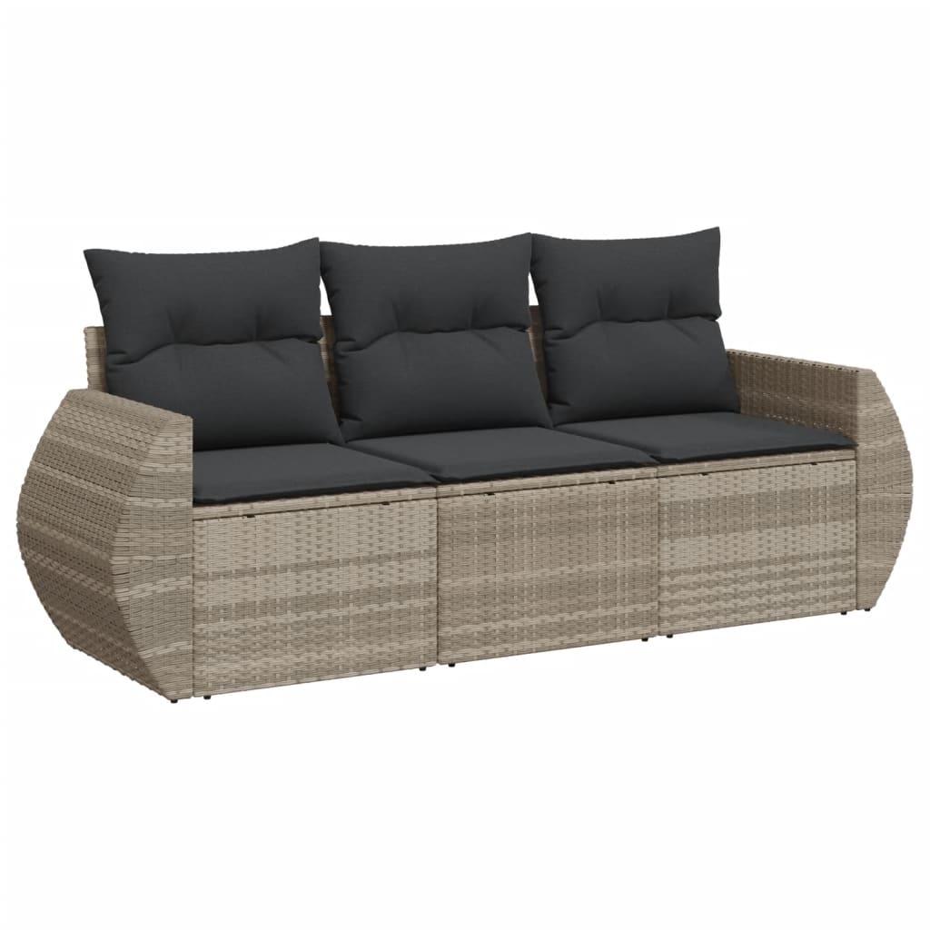Vidaxl 3-delige loungeset met kussens poly rattan lichtgrijs