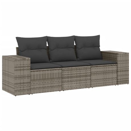 Vidaxl 3-delige loungeset met kussens poly rattan grijs
