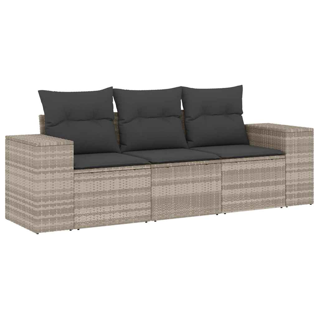 Vidaxl 3-delige loungeset met kussens poly rattan lichtgrijs