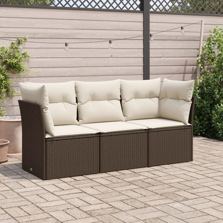 Vidaxl 3-delige loungeset met kussens poly rattan bruin