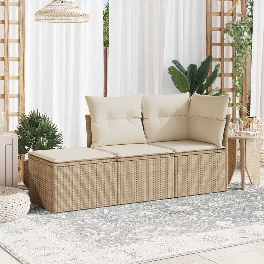 Vidaxl 3-delige loungeset met kussens poly rattan beige