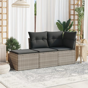 Vidaxl 3-delige loungeset met kussens poly rattan lichtgrijs