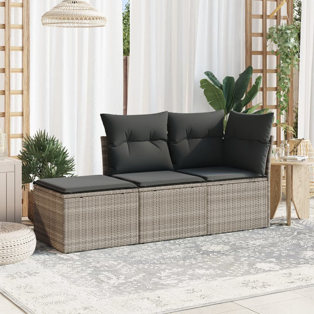 Vidaxl 3-delige loungeset met kussens poly rattan lichtgrijs