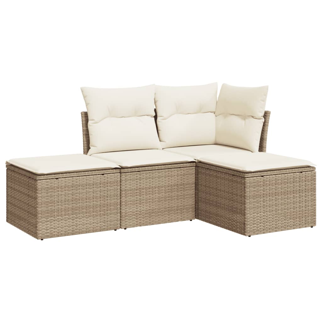 Vidaxl 4-delige loungeset met kussens poly rattan beige