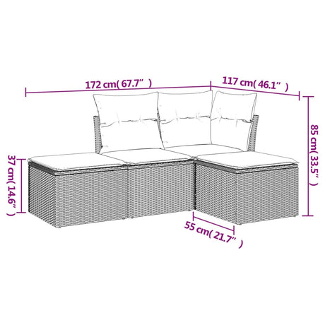 Vidaxl 4-delige loungeset met kussens poly rattan beige